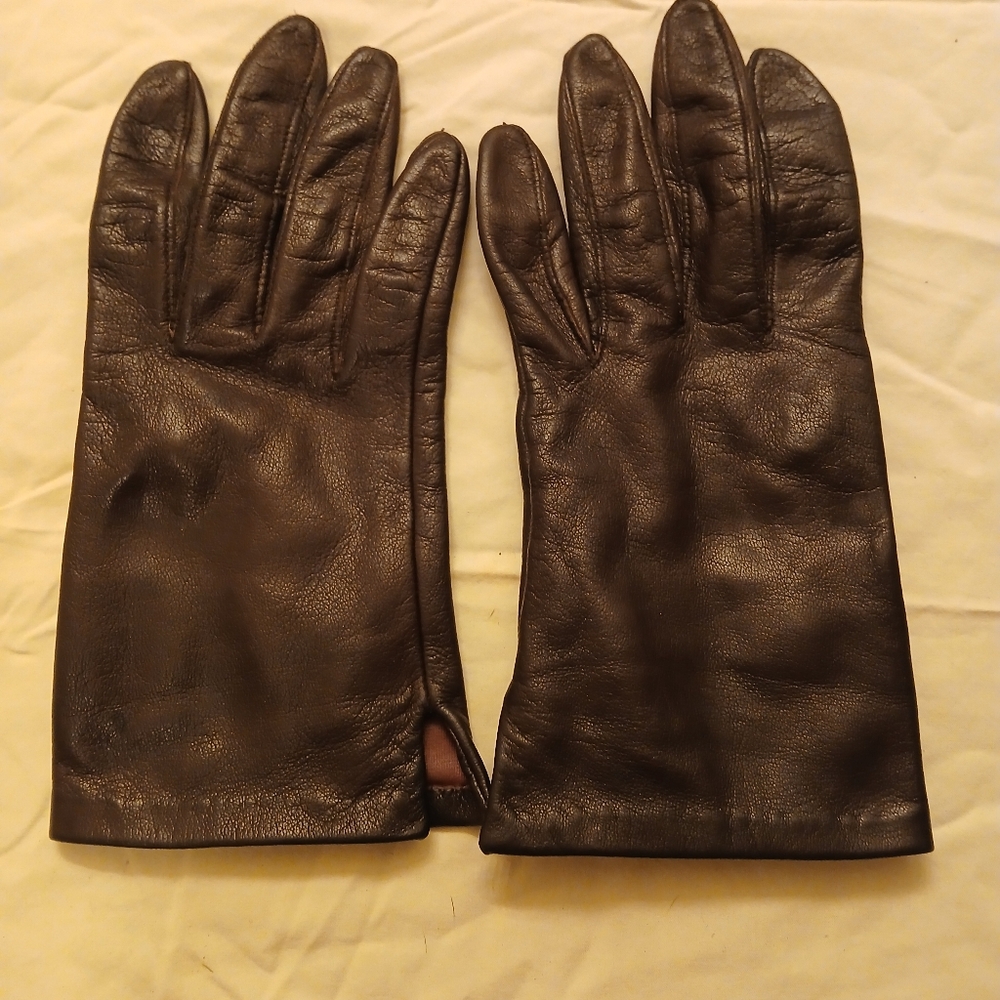 Miss ARIS women's Brown‎ Leather Gloves. Sz.7. 1950's